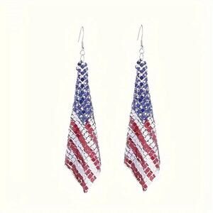 NEW American Flag Earrings, Patriotic Mesh Chain Earrings, American Flag Jewelry